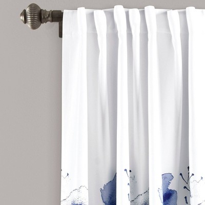 Navy Floral Polyester Blackout Window Curtain Panels, 63" x 52"