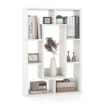 Costway 7-Cube Geometric Bookshelf with Anti-Toppling Device Modern Open Bookcase White
