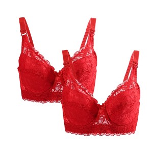 Allegra K Women Full Cup Breathable Comfort Floral Lace Non-Padded Underwired Bra - 1 of 4
