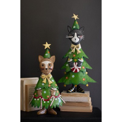 Kalalou Set of Two Painted Metal Cat Christmas Trees – Holiday Decor