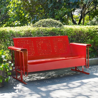 Retro Bright Red Metal Outdoor Sofa Glider, 60"