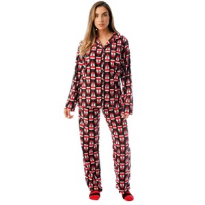#followme  Womens Printed Microfleece Button Front PJ Pant Set with Socks / Winter Pajamas - 1 of 4