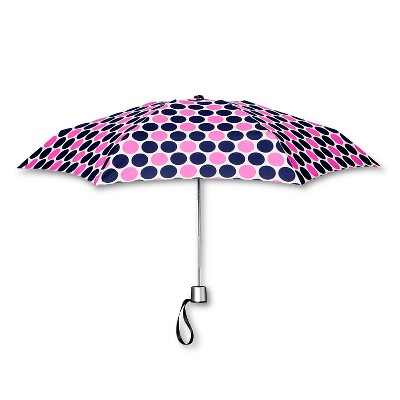 ShedRain Manual Compact Umbrella  - Navy Polka Dot