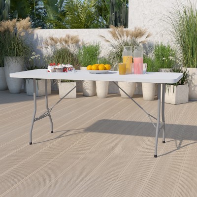 6-Foot Gray Metal Frame White Plastic Folding Table