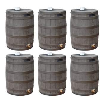 Good Ideas Rain Wizard 50 Gallon Plastic Rain Barrel Water Collector with Brass Spigot, Oak (6 Pack)