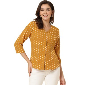 INSPIRE CHIC Women's Polka Dots 3/4 Sleeve Casual Button Front Shirt - 1 of 4