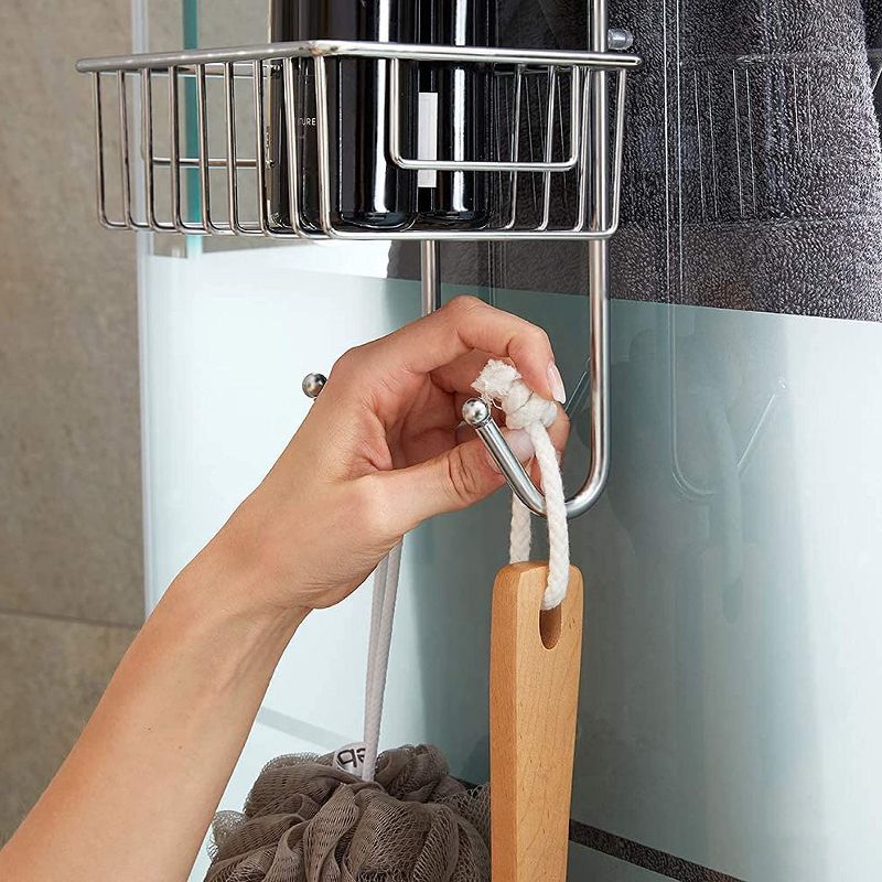Bamodi 27" x 8" Stainless Steel Hanging Shower Caddy Shelf with Hooks - 2 Tier - Silver, 4 of 7