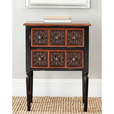 Tuscan Warmth Dual-Drawer Rectangular Side Table in Dark Brown
