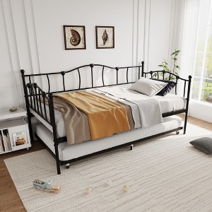 Metal Twin Daybed with Trundle, Heart Sofa Bed Frame Platform Furniture Heavy Duty Steel Slat Support for Living Room, Bedroom, Easy Assembly - 1 of 4