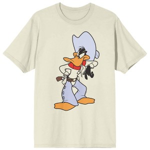 Looney Tunes Cowboy Daffy Adult Off-White Crew Neck Short Sleeve T-shirt - 1 of 3