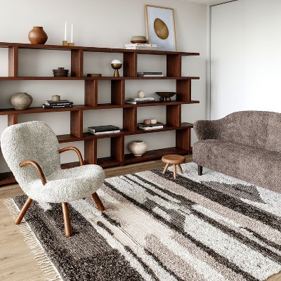 Tatanka Shag Wool Abstract Brown and Beige 4' x 6' Area Rug