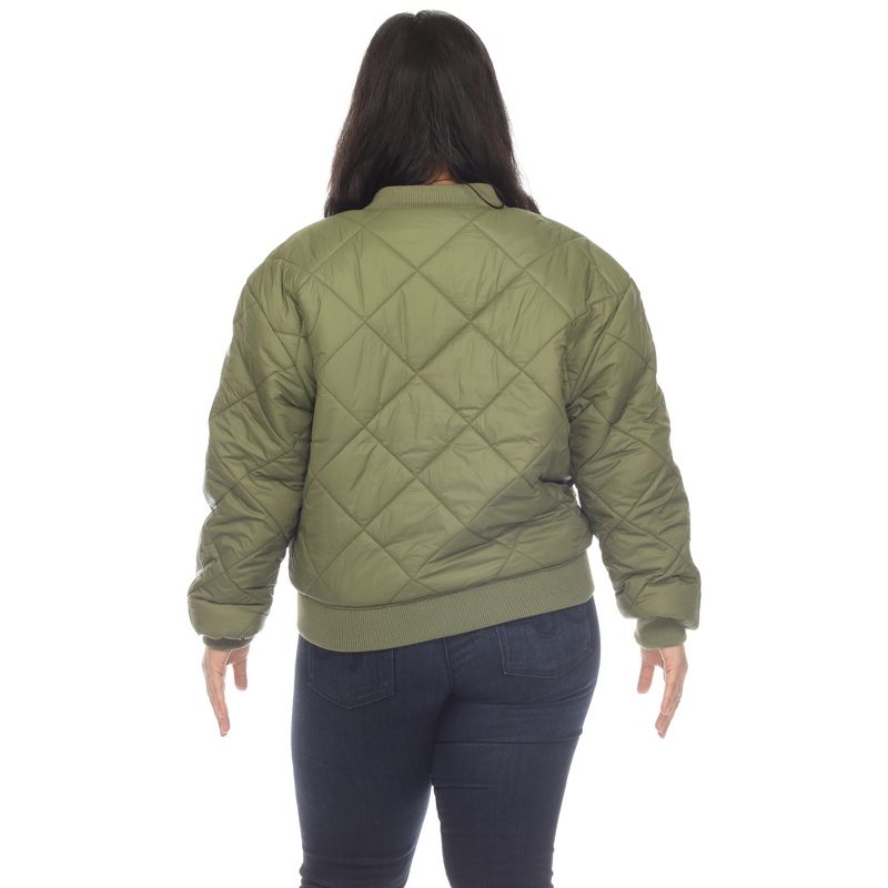 Plus Size Lightweight Diamond Quilted Puffer Bomber Jacket - White Mark, 3 of 7