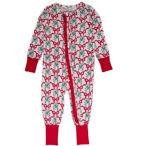 RuffleButts SoftSnooze Baby Girls Holiday Convertible Ruffle One Piece Pajama - 1 of 2