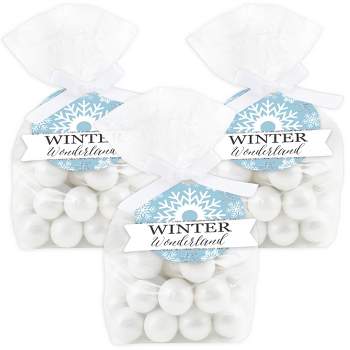Big Dot of Happiness Winter Wonderland - Snowflake Holiday Party and Winter Wedding Clear Goodie Favor Bags - Treat Bags With Tags - Set of 12