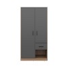 Alder 2-Door One Drawer Amoire With 2 Cabinets, Two Hanging Rods And Four Shelves In Matt Gray And Natural Oak - 3 of 4