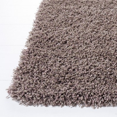Taupe Round Hand-Knotted Shag Synthetic Area Rug
