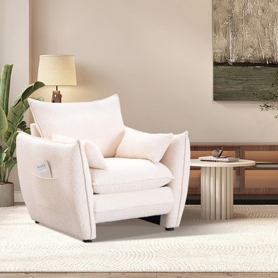 Aukfa Accent Chairs, Oversized Armchair with Side Pockets, Mid Century Modern Reading Chair, Ergonomic Comfy Sofa Chair for Office, Apartment