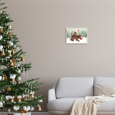 Bears in Snowy Forest Scene White Framed Canvas Art