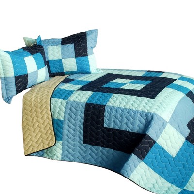 Slickblue Vermicelli-Quilted Patchwork Quilt Set, Handmade, Bedding, Geometric, 5 Designs, Full/Queen, 3PC