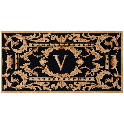 Monogram MON219 Hand Hooked Outdoor Door Mat - Black - 2'6"x4' - Safavieh
