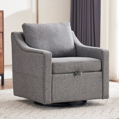 Kumasinova Linen/Teddy 360° Swivel Accent Chair,Single Sofa Chair with High Back,Rivets Craftsmanship Comfy Reading Chair,Living Room Chair