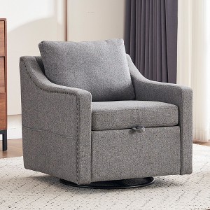 Kumasinova Linen/Teddy 360° Swivel Accent Chair,Single Sofa Chair with High Back,Rivets Craftsmanship Comfy Reading Chair,Living Room Chair - 1 of 4