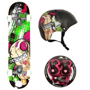 Punisher Jinx Skateboard, Helmet & Pad Set Bundle - Canadian Maple Skateboard, Durable Protective Gear - 1 of 1