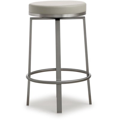 Gray Vegan Leather Swivel Counter Stools with Stainless Steel Legs - Set of 2
