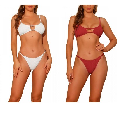 Elerevyo Women's 2 Piece Ribbed Solid Color Bikini Sets, Spaghetti Strap Backless Swimwear Bathing Suit Swimsuit 2 Sets