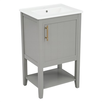 OUTSUPPLY Bathroom Vanity with Sink, Bathroom Cabinet with Soft Closing Door, Storage Rack and Open Shelf