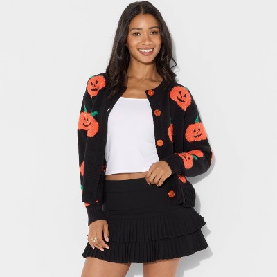 Women's Pumpkin Graphic Cardigan - Black