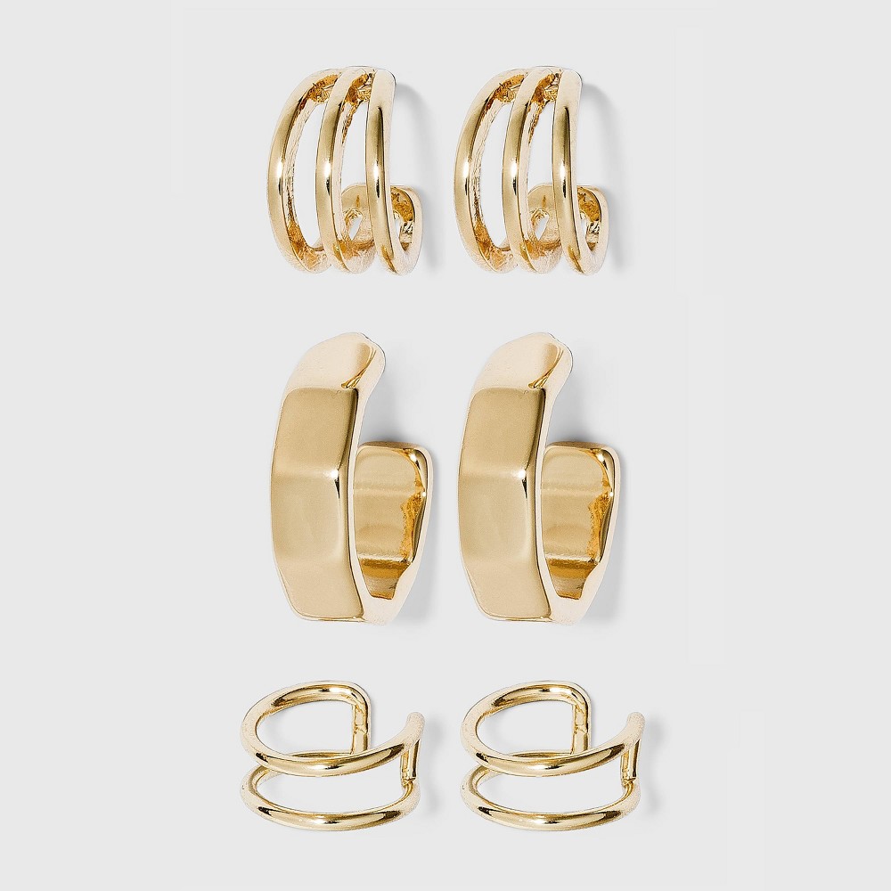 Photos - Earrings Ear Cuff and Hoop Earring Set 3pc - A New Day™ Gold