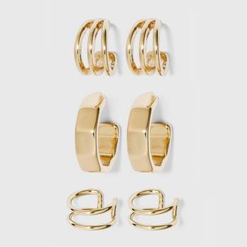 Ear Cuff and Hoop Earring Set 3pc - A New Day™ Gold