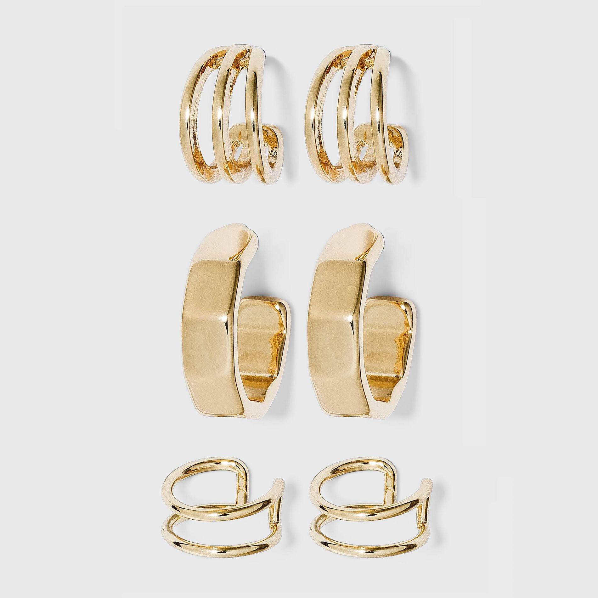 Ear Cuff and Hoop Earring Set 3pc - A New Day™ Gold: Nickel-Free Metal, Post Closure