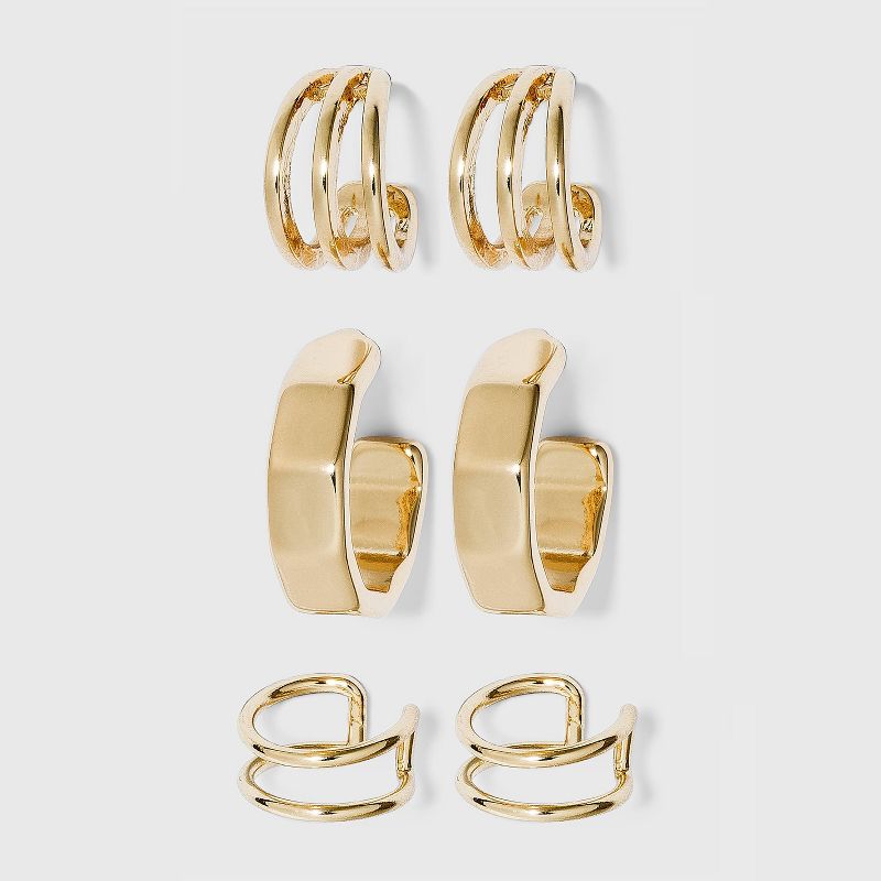 Ear Cuff and Hoop Earring Set 3pc - A New Day&#8482; Gold, 1 of 3