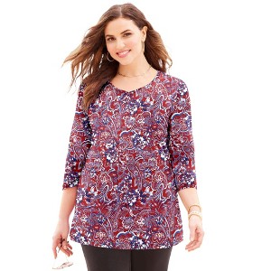 Catherines Women's Plus Size Suprema 3/4 Sleeve V-Neck Tee - 1 of 4
