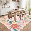 Vintage Floral Scalloped Area Rug Machine Washable Rug Stain Resistant Easy Cleaning Carpet Non Slip Soft Low Pile Folding Floor Cover For Home - 4 of 4