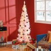 Angel Sar 6ft Pencil Christmas Tree, Slim Artificial Xmas Tree with Warm White LED Lights, Pink Decor for Home - 2 of 4
