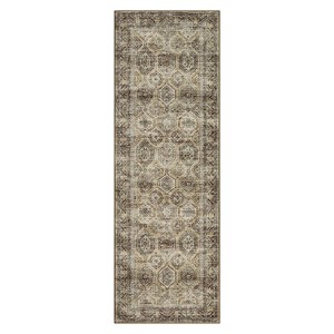 2 x 6 ft Polyester Imitation  Brown Rectangular Hallway Bathroom Entryway Kitchen Office Foldable Geometric Printed  Washable Area Rug - 1 of 4