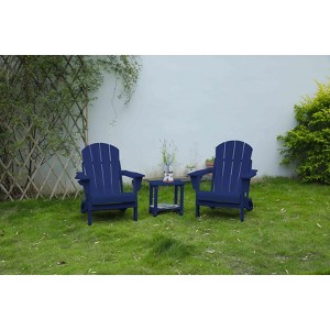 VYNXARIA Folding Adirondack Chair with Side Table, 3-Piece Adirondack Chair Set with Wood Texture, Navy Blue(includes 2 Chairs and 1 Table) - 1 of 4