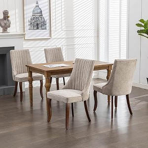 Velvet Dining Chairs Set of 2,  Tall Back Upholstered Side Chairs with Curved Wood Legs, Accent Chairs for Kitchen, - 1 of 4