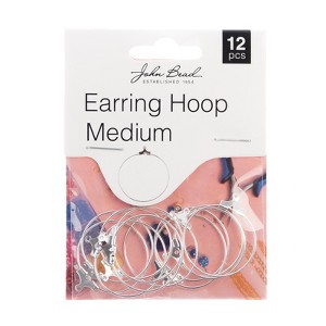 John Bead Must Have Findings Metal Silver 25mm Medium Earring Hoops for Jewelry Making Findings, 12 Pieces - 1 of 4