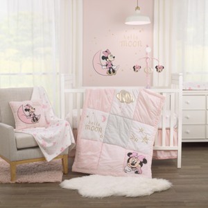 NoJo Disney Minnie Mouse Twinkle Twinkle Minnie Pink, White and Metallic Gold 3 Piece Crib Bedding Set - 1 of 4