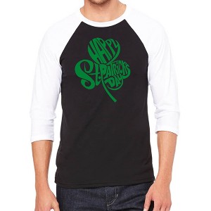 LA Pop Art Men's Raglan Baseball Word Art T-shirt - St. Patrick's Day Shamrock - 1 of 4