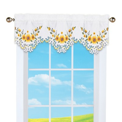 Collections Etc Embroidered Sunflower Cut-Out Scalloped Edge Drapes