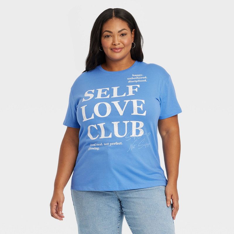 Women's Self Love Club Short Sleeve Graphic T-Shirt - Blue, 1 of 6