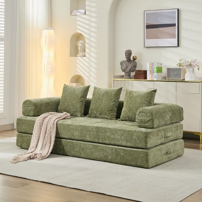 Modular Chenille Folding Floor Sofa with 3 Pillows, Convertible Sleeper Couch for Small Spaces, Living Room or Bedroom - The Pop Home