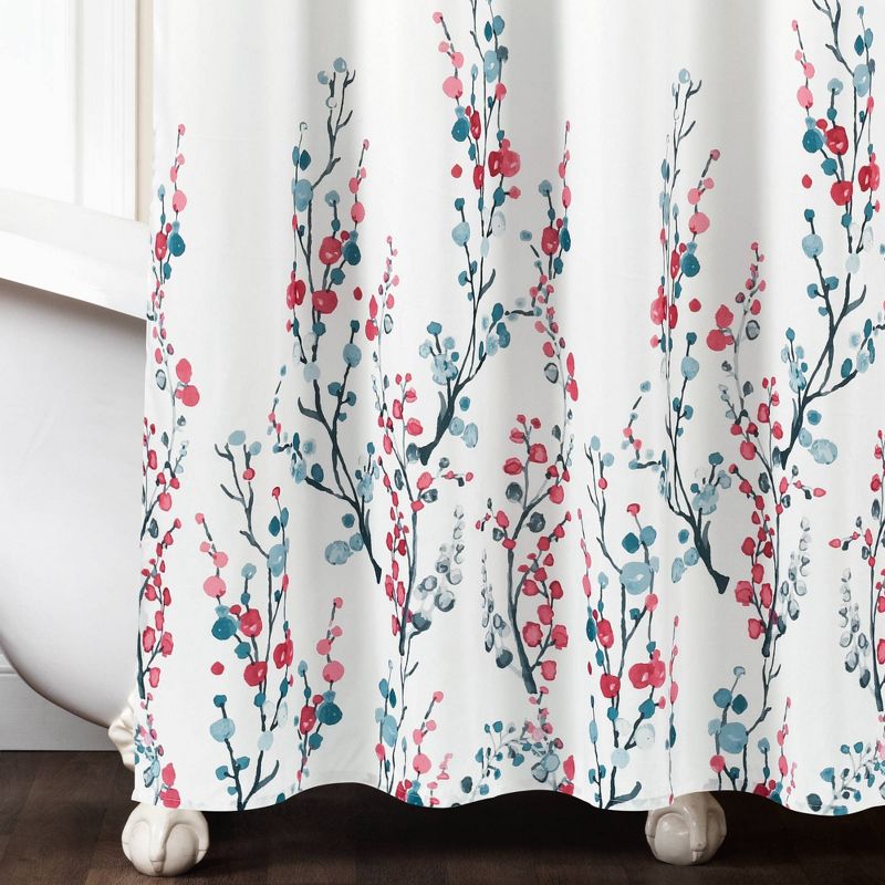 72&#34;x72&#34; Mirabelle Watercolor Floral Shower Curtain Blue/Coral - Lush D&#233;cor, 5 of 7