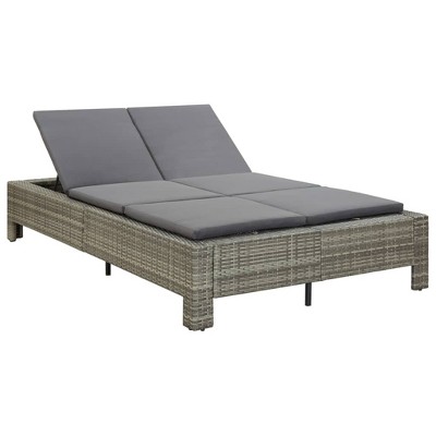 vidaXL Sunbed Grey rattan + dark grey cushion
