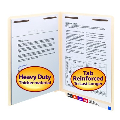 Smead End Tab Fastener File Folder, Shelf-Master  Reinforced Straight-Cut Tab, 2 Fasteners, Letter Size, Manila, 50 per Box (34215)